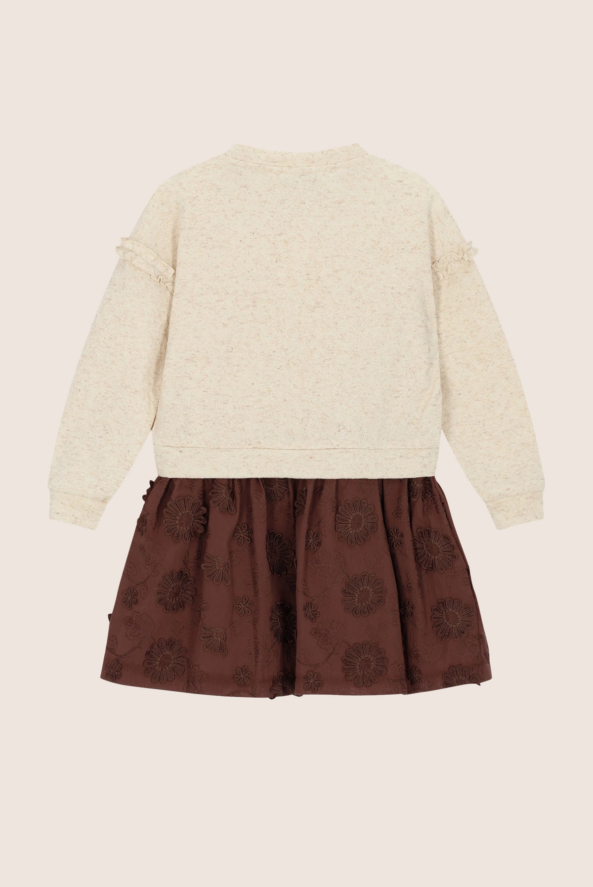 SABA combi jurk met choco rok - Beige Melee