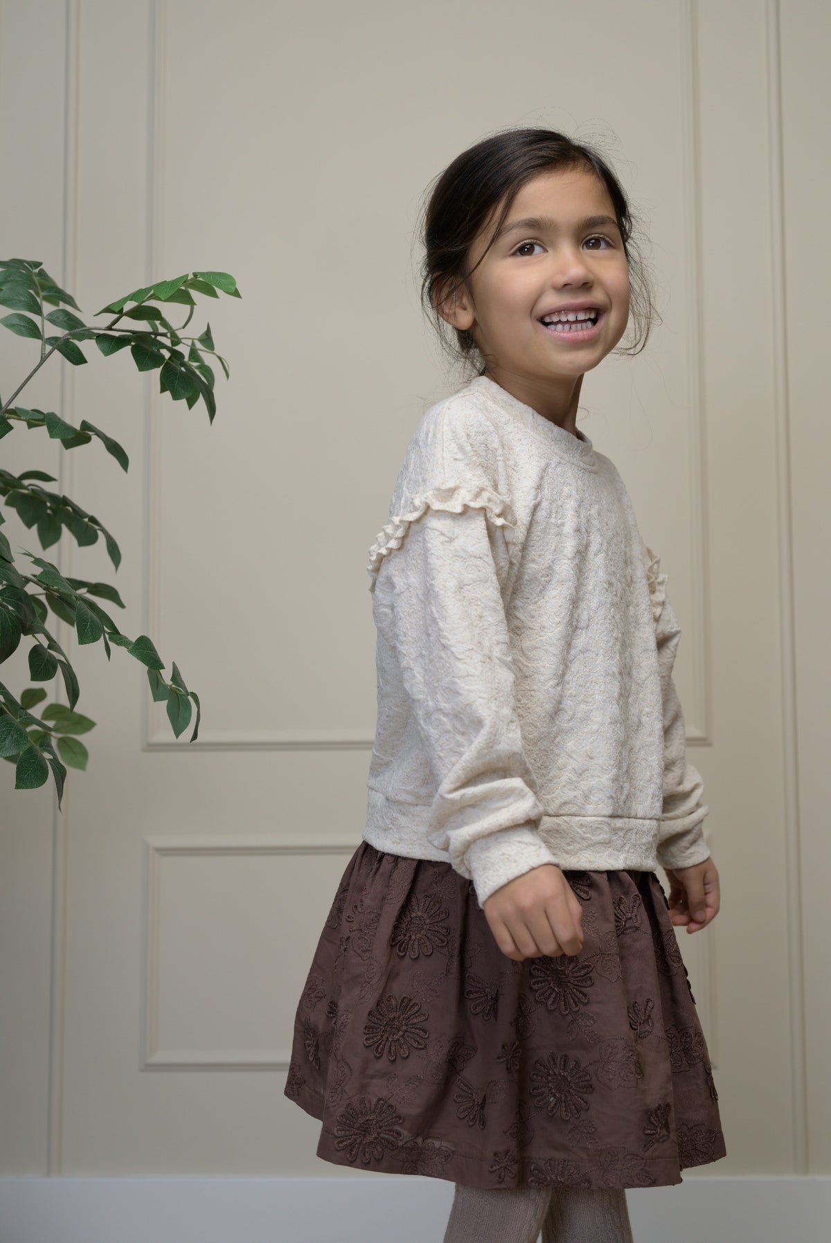 SABA combi jurk met choco rok - Beige Melee