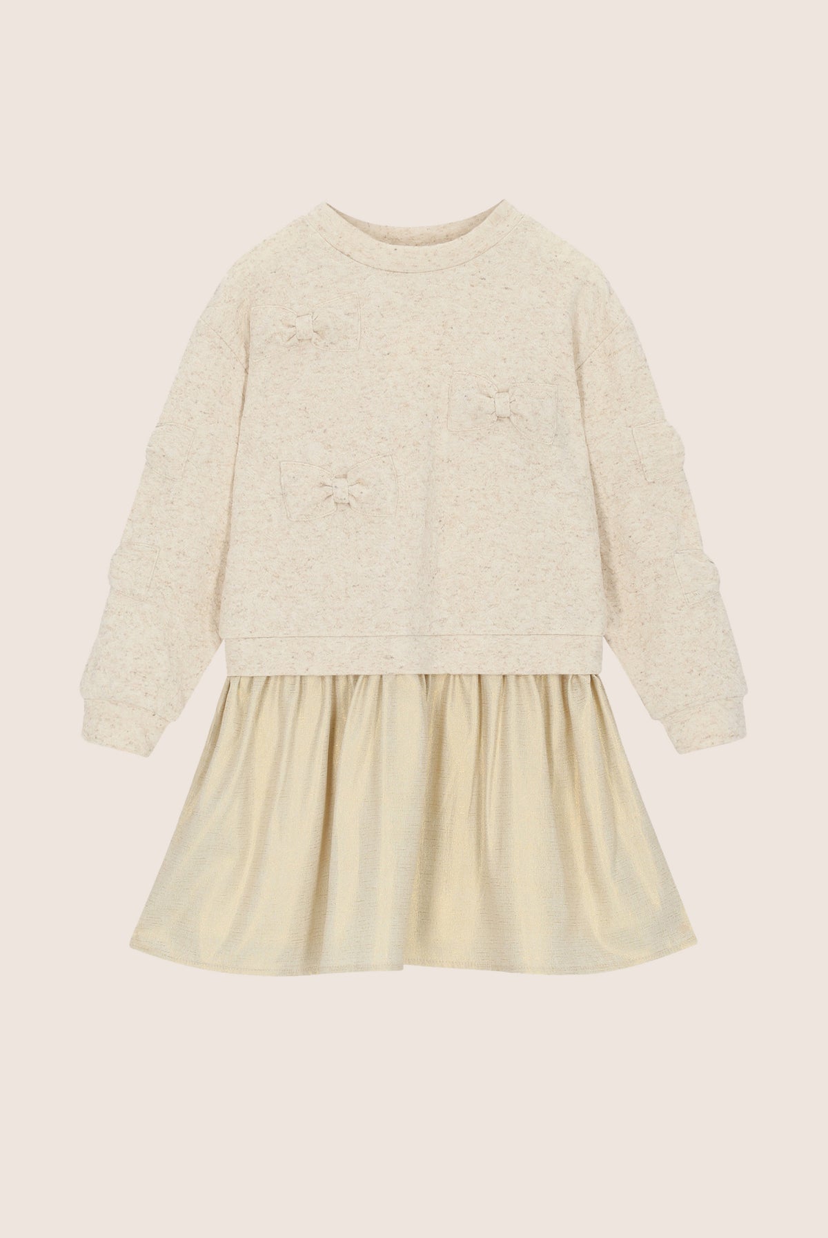 SABOW combi jurk met strikken - Beige Melee