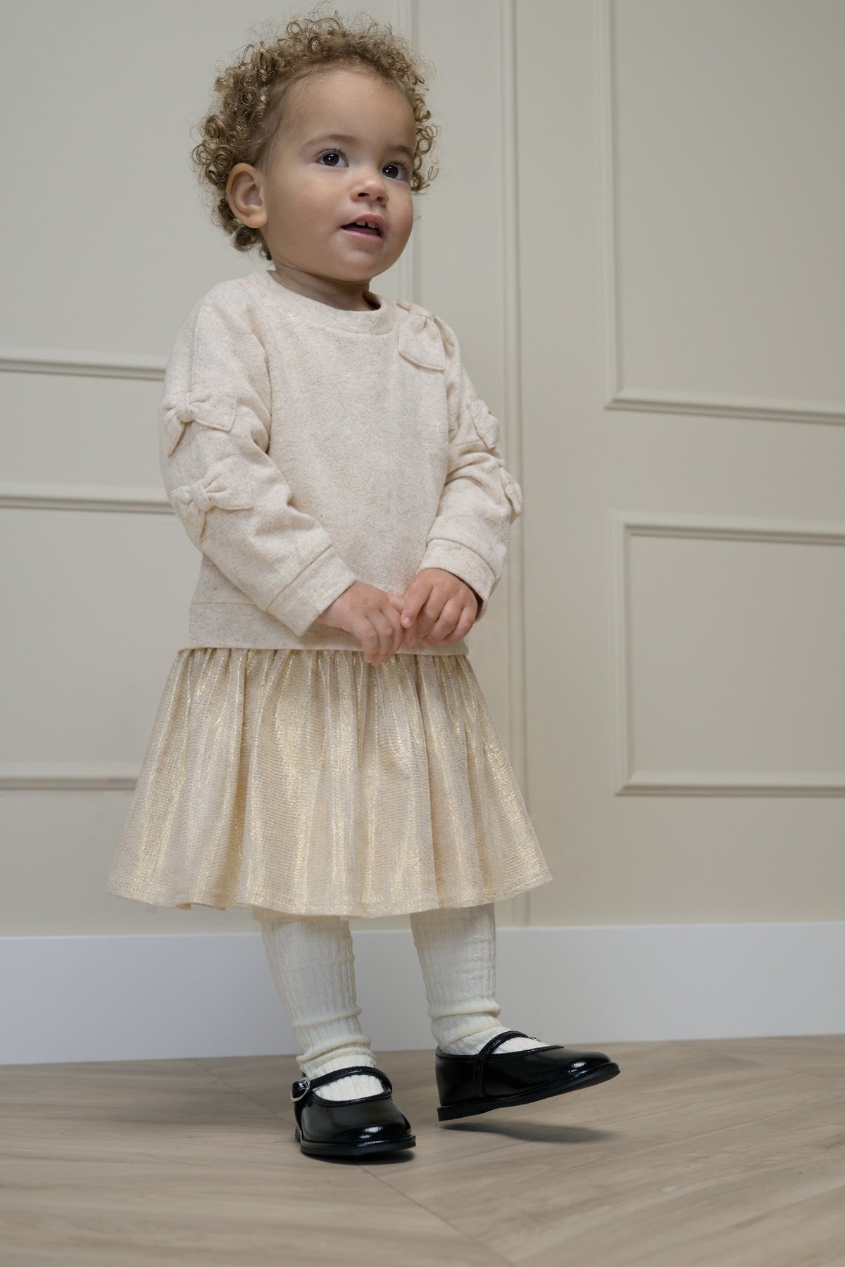 SABY combi jurkje met strikken - Beige Melee