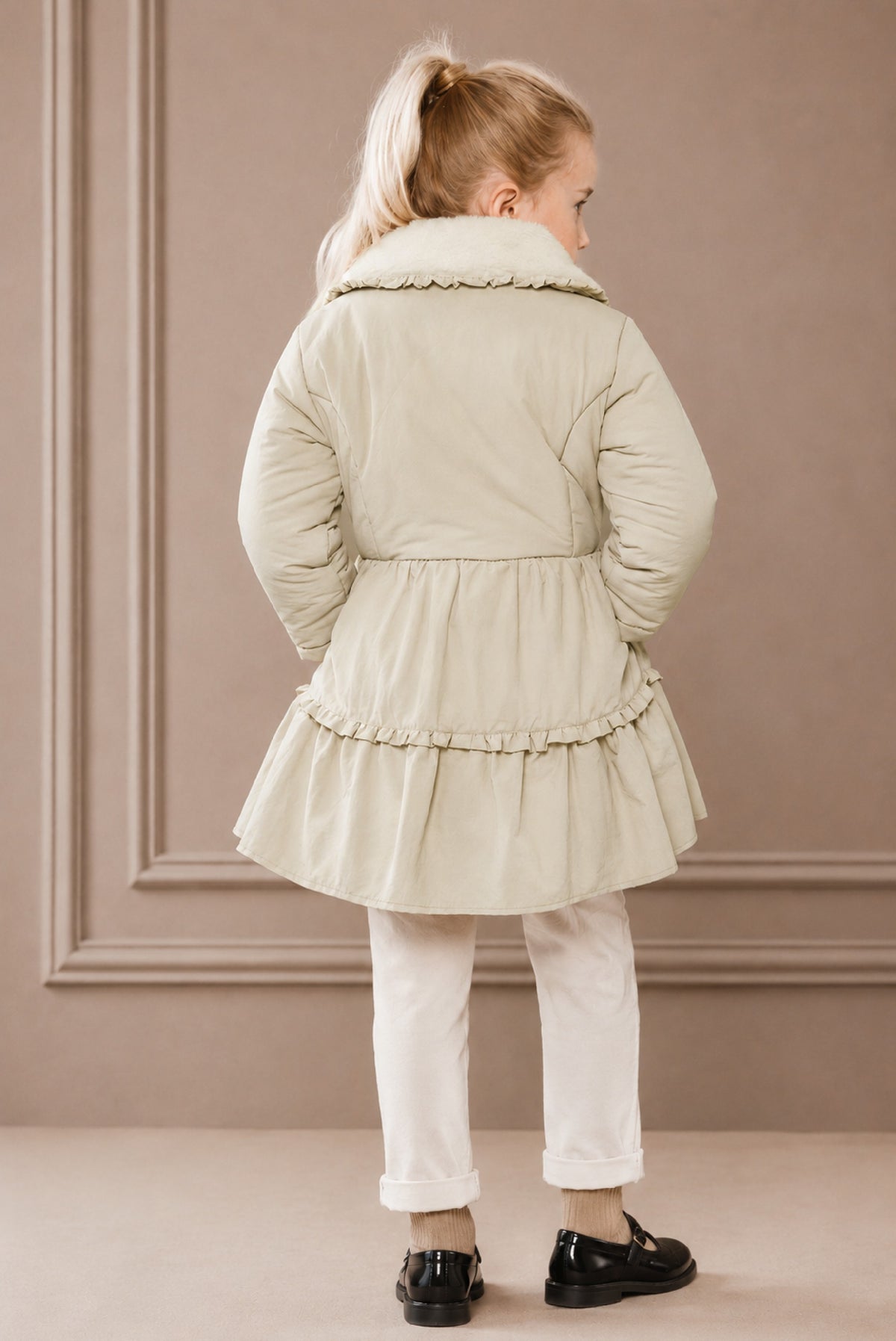 BLANCHE ruffle winter coat - Dune Delight