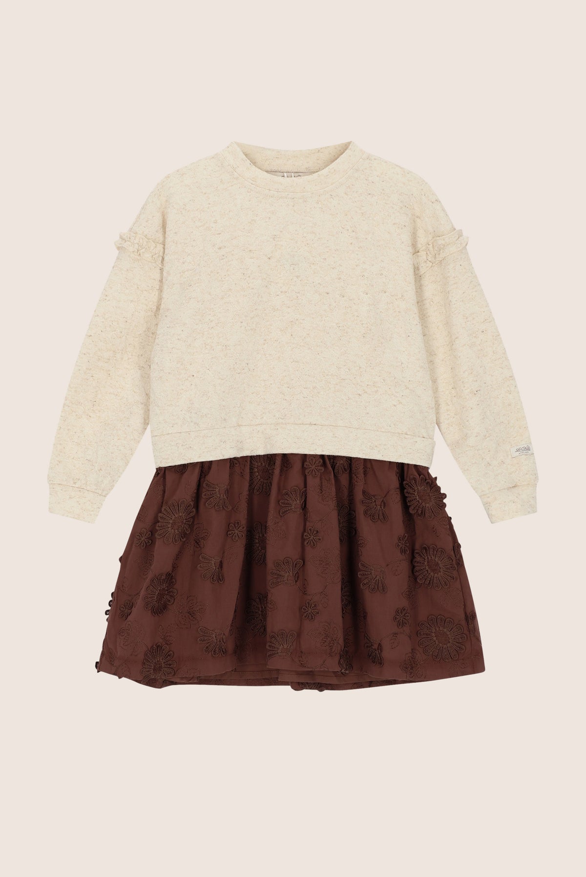 SABA combi jurk met choco rok - Beige Melee