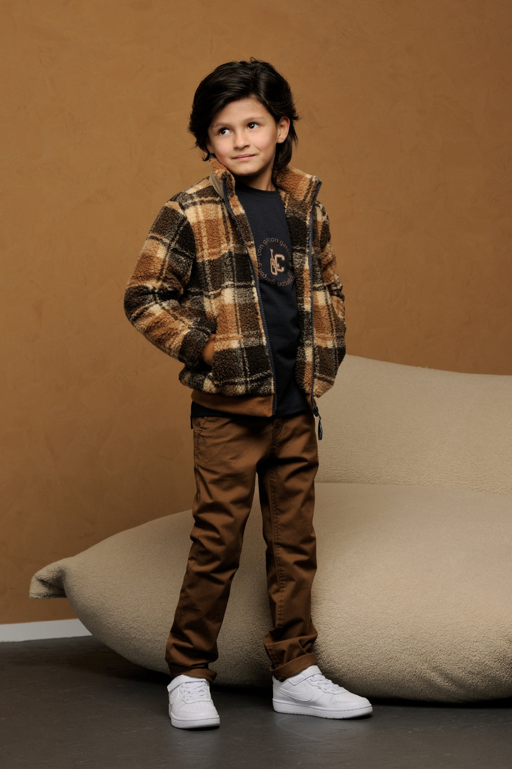 ◘ OFAHM ◘ giacca teddy a quadri con cerniera *Toffee*